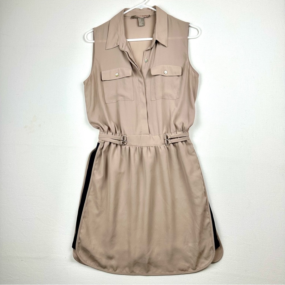 Love 21 Tan Collared Button down Dress w/ Side stripe
